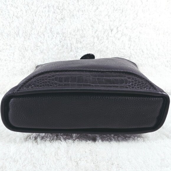 BRIGHTON Black Pebble and Black Croc Embossed Leather Shoulder Bag Braided Strap - Picture 10 of 16